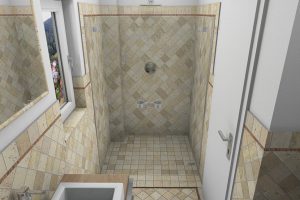 CAD-Plan für ein Bad mit Terrracotta-Fliesen - Sicht auf Dusche