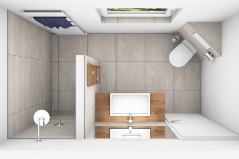 CAD-Plan für ein Bad mit XL-Fliesen - Draufsicht