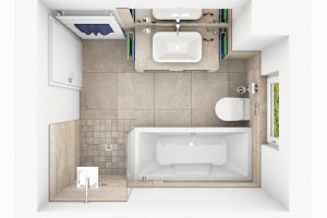 CAD-Plan für ein Bad mitNaturstein-Fliesen - Draufsicht